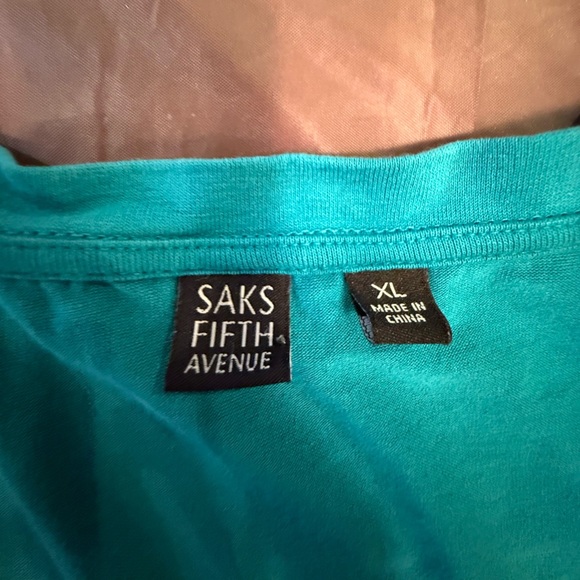 Saks Fifth Avenue Blue/Green V-neck Short Sleeve Top Size XL - Picture 4 of 7